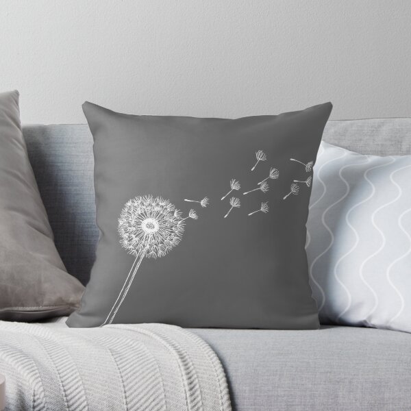Dandelion, Grey, White, Wish, Flower, Summer Throw Pillow