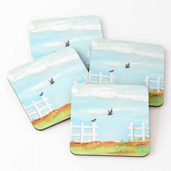 Item preview, Watercolor Fence And Birds Landscape designed and sold by Vector Scout Lab.