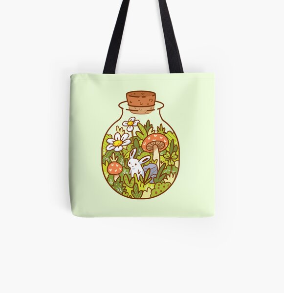 Conejito en una botella Bolsa estampada de tela