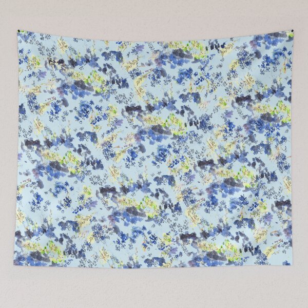 Item preview, Doodle blue flowers pattern, Light Blue background designed and sold by mhailittlearts.