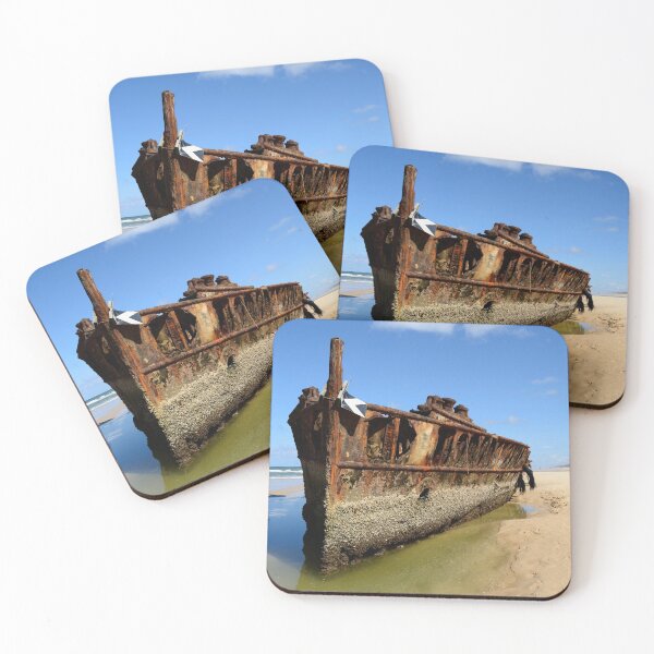 Item preview, Rusty shipwreck on Fraser Island beach with blue sky and whispy clouds. designed and sold by GeorgeLemon.