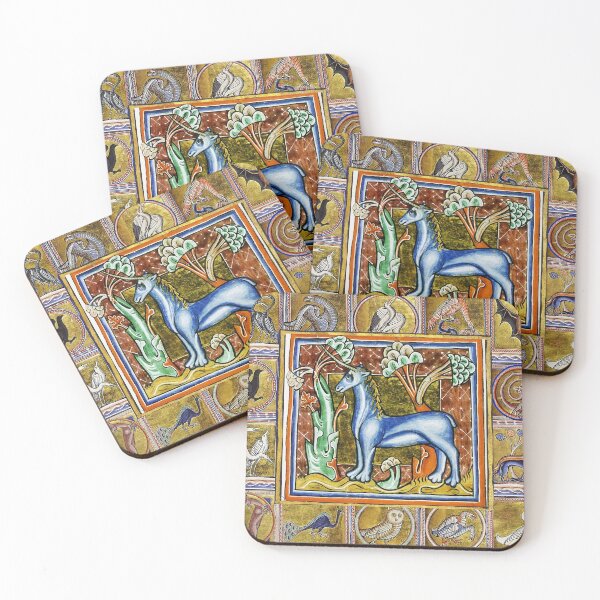 Item preview, MEDIEVAL BESTIARY,UNICORN , FANTASTIC ANIMALS IN GOLD RED BLUE COLORS designed and sold by BulganLumini.
