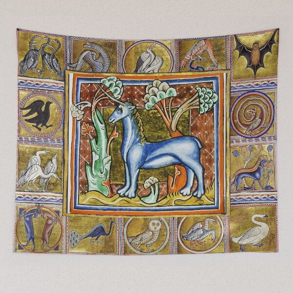 Item preview, MEDIEVAL BESTIARY,UNICORN , FANTASTIC ANIMALS IN GOLD RED BLUE COLORS designed and sold by BulganLumini.