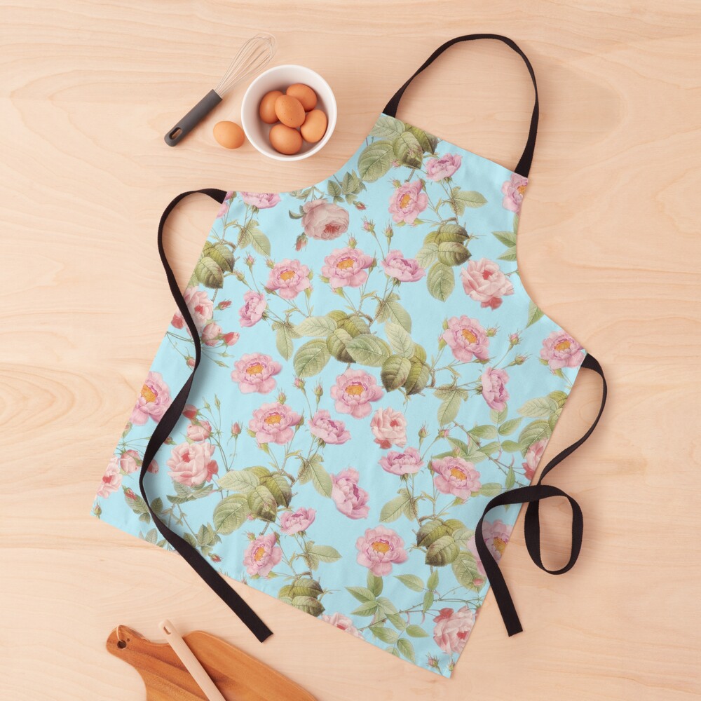 Old Vintage Roses on Teal Pattern Apron