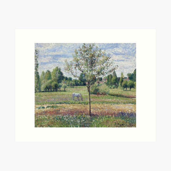 Aperçu de l'œuvre Camille Pissarro - La prairie avec un cheval, temps nuageux, Eragny, 1893 créée et vendue par artcenter.