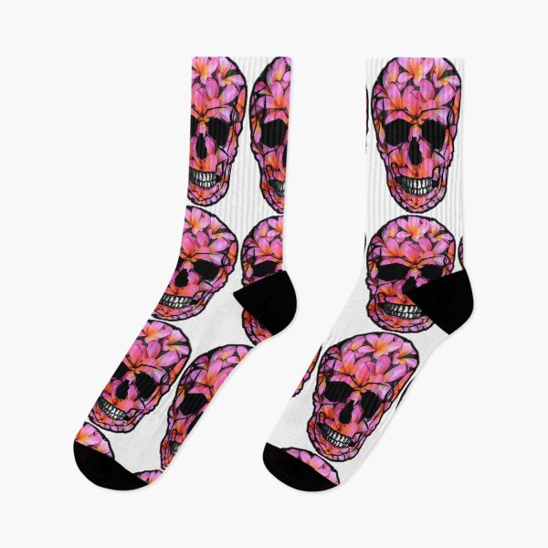 Item preview, Skull with Pink Frangipani Flowers designed and sold by amanda metalcat dodds.