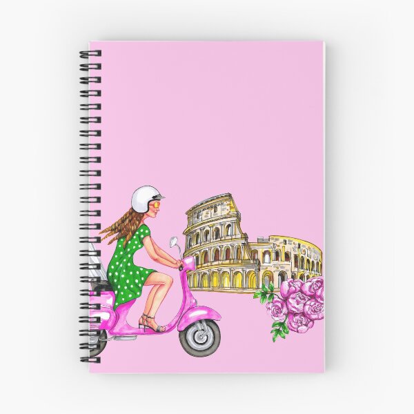 Item preview, Girl on a scooter next to the Coliseum and a bouquet of flowers. designed and sold by Colibri77.
