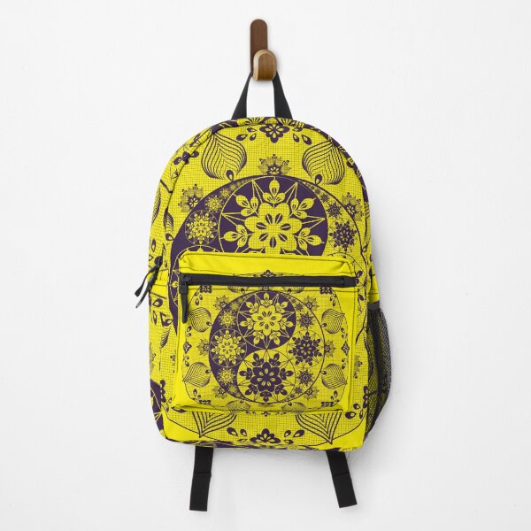 Item preview, Yin and Yang Flowers and Leaves Floral Mandala in Yellow and Violet designed and sold by Karen McFarland.