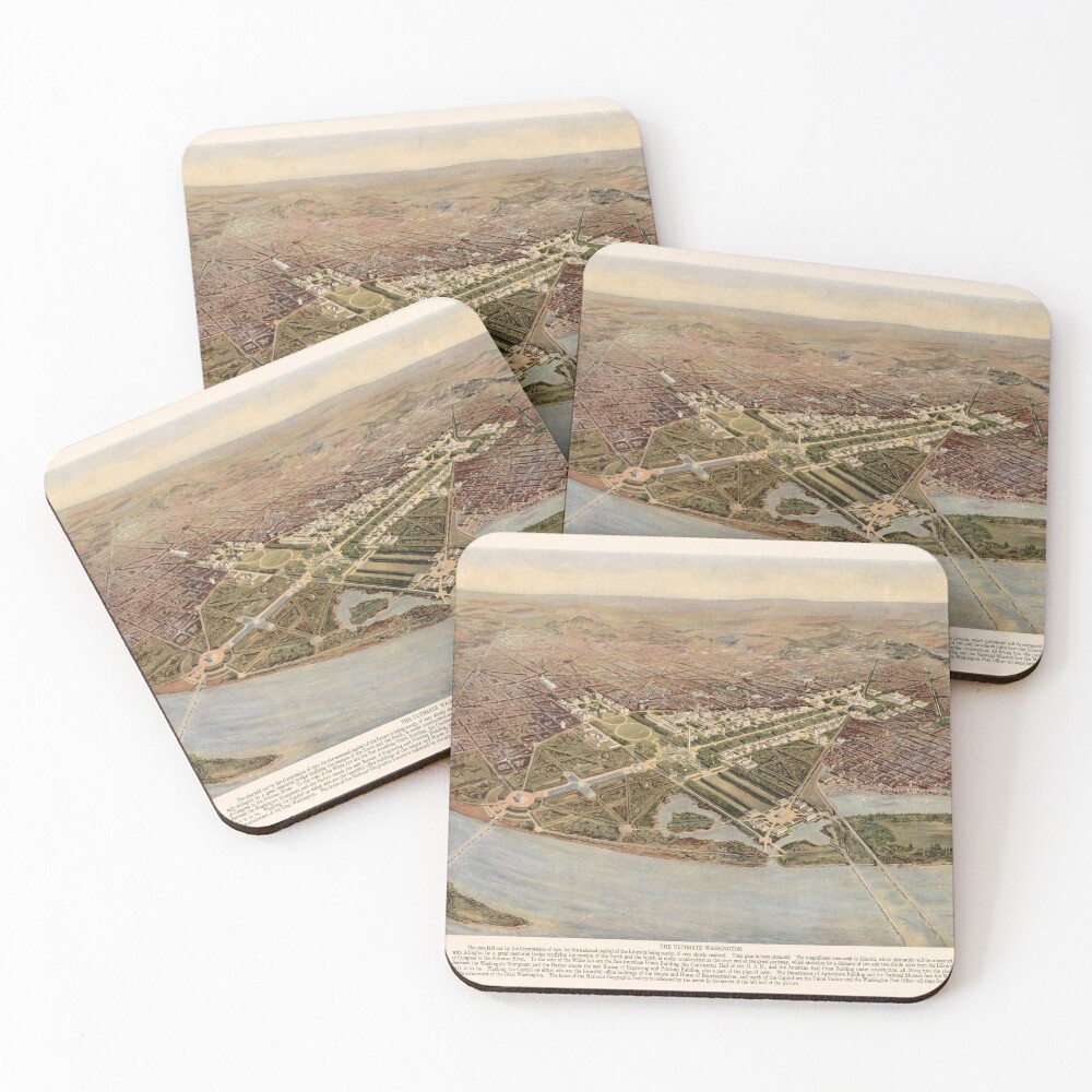 Vintage Map of Washington DC (1915) Coasters (Set of 4)