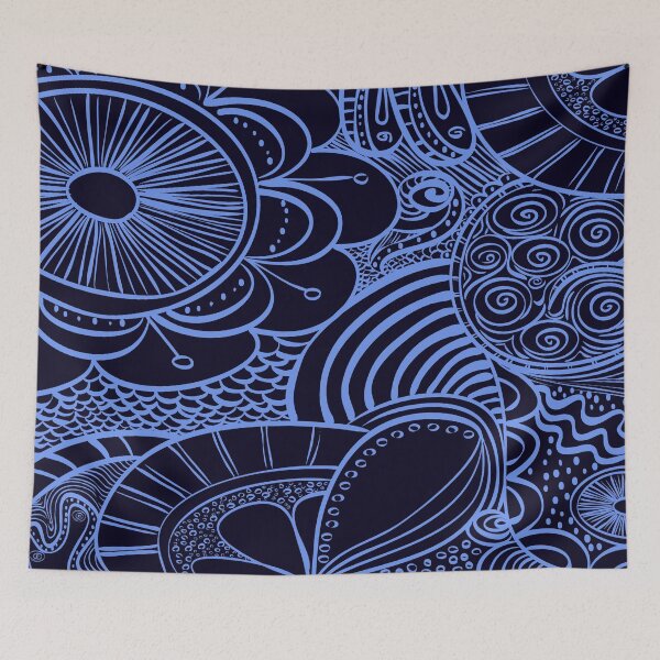 Item preview, Hand-Drawn Floral Blue and Swirls Outline designed and sold by madtoyman.