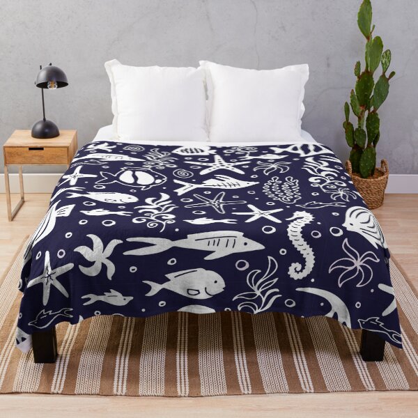 Item preview, Cartoon white fishes on a blue background designed and sold by YlanaOm.