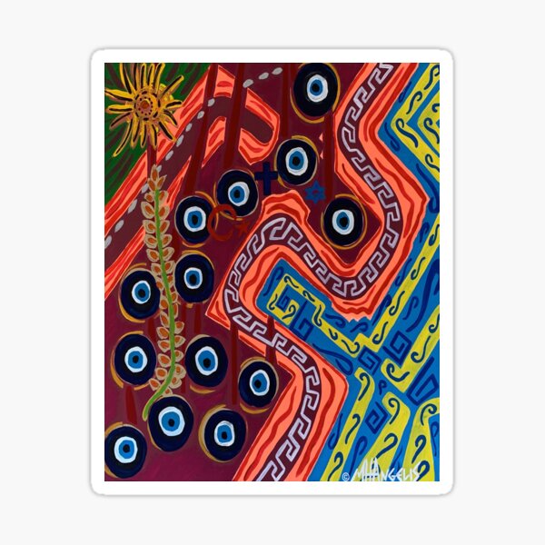 Smyrna Izmir Asia Minor Anatole Anatoli Hellenic Turkish Mati Eyes Sunflower Meander Greek Key Burgandy Red Blue Yellow Orange Green River Sticker