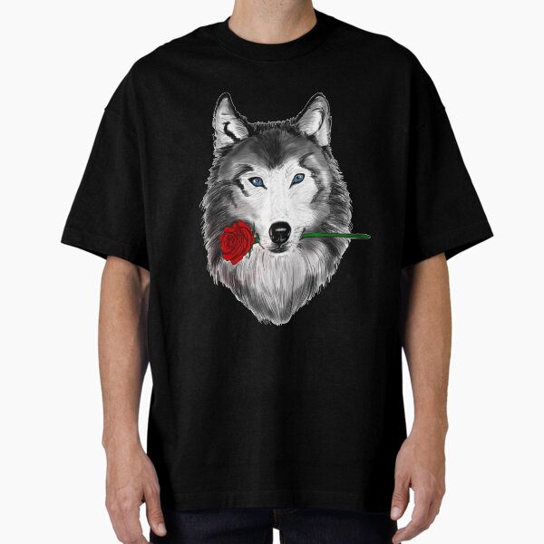 Item preview, face wolf with red rose art designed and sold by Joni77.