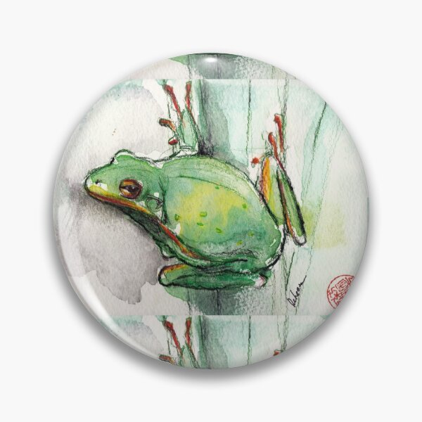 Artikelvorschau, Grüner Baum-Frosch - Aquarell und Prisma-Bleistiftzeichnung entworfen und verkauft von Rebecca Rees.