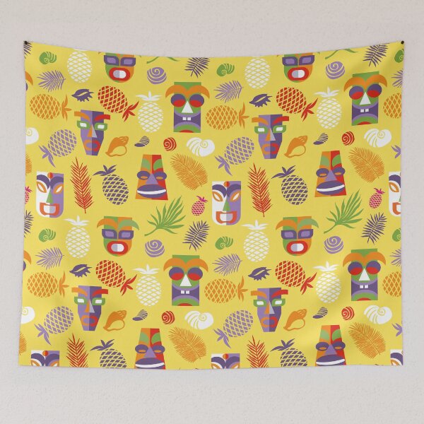 Item preview, Tiki masks yellow seamless pattern designed and sold by colorofmagic.