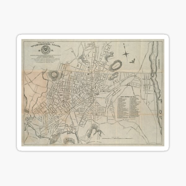 Item preview, Vintage Map of Worcester MA (1891) designed and sold by BravuraMedia.