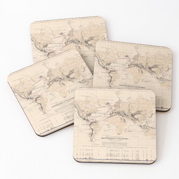 Item preview, Vintage World Volcanoes, Earthquakes and Tsunamis Map (1852) designed and sold by BravuraMedia.