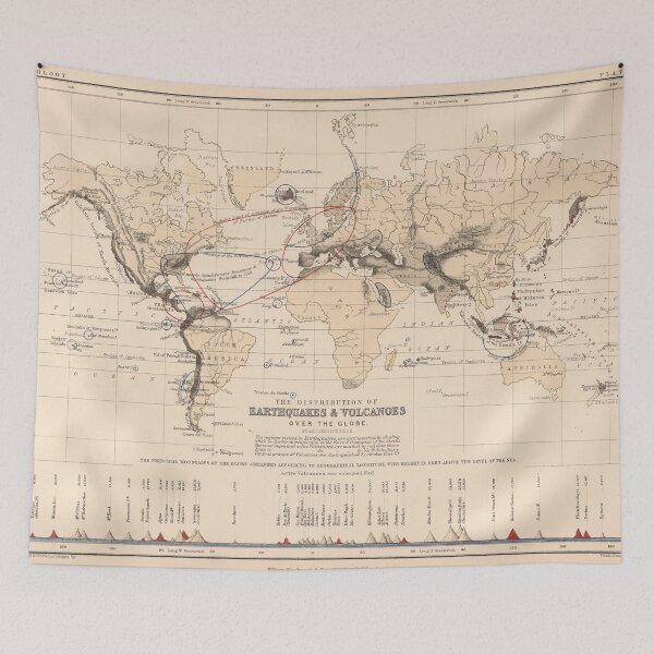 Item preview, Vintage World Volcanoes, Earthquakes and Tsunamis Map (1852) designed and sold by BravuraMedia.