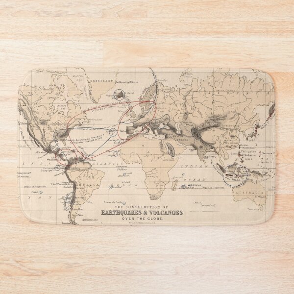Item preview, Vintage World Volcanoes, Earthquakes and Tsunamis Map (1852) designed and sold by BravuraMedia.