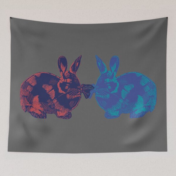 Item preview, Two rabbits drawing on the dark grey background designed and sold by korasi.