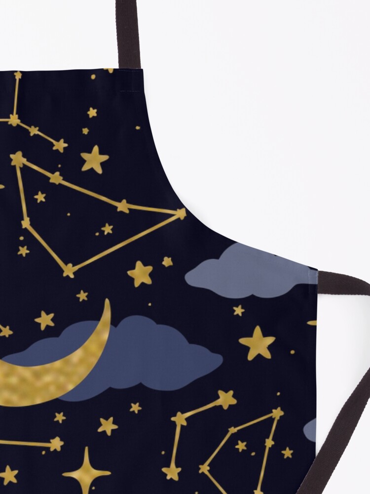 Alternate view of Celestial Stars and Moons in Gold and Dark Blue Apron