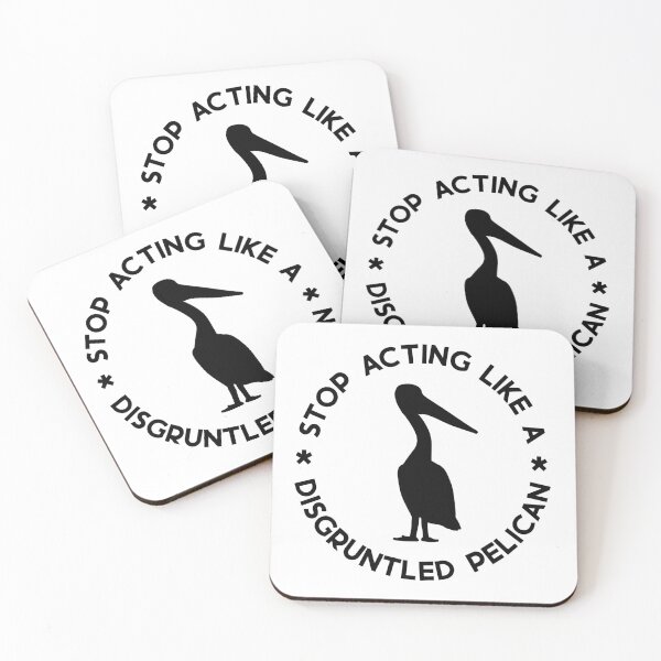 Disgruntled Pelican (Black) Coasters (Set of 4)