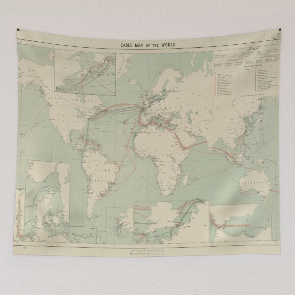 Item preview, Vintage World Telegraph Map (1910s) designed and sold by BravuraMedia.