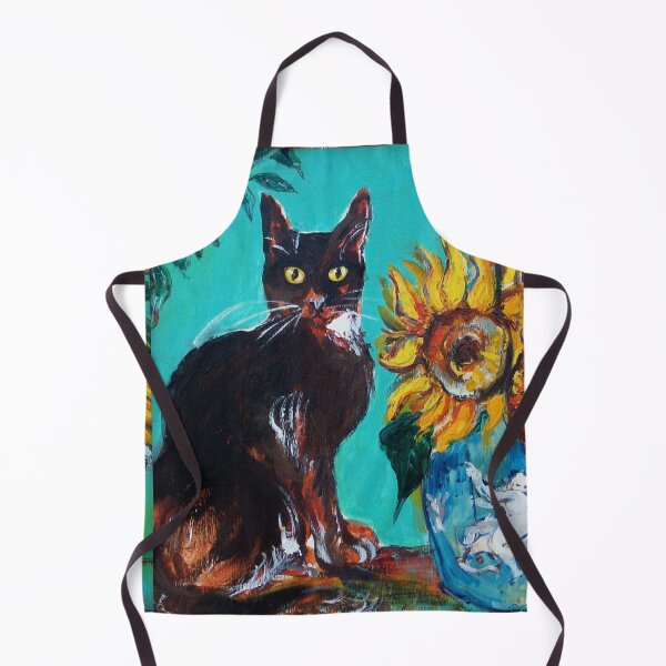 Item preview, SUNFLOWERS WITH BLACK CAT IN BLUE TURQUOISE YELLOW COLORS by Bulgan Lumini designed and sold by BulganLumini.