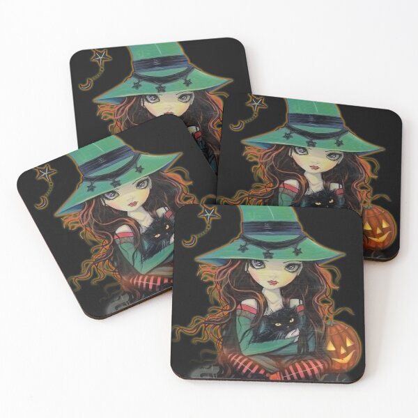 Item preview, Cute Halloween Witch and Cat Big Eye Art designed and sold by Molly  Harrison.