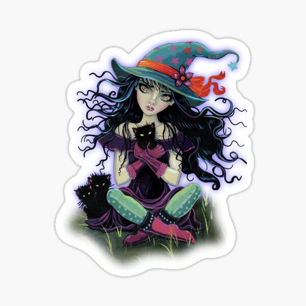 Item preview, Kitten Witch Halloween Witch with Black Cats designed and sold by Molly  Harrison.