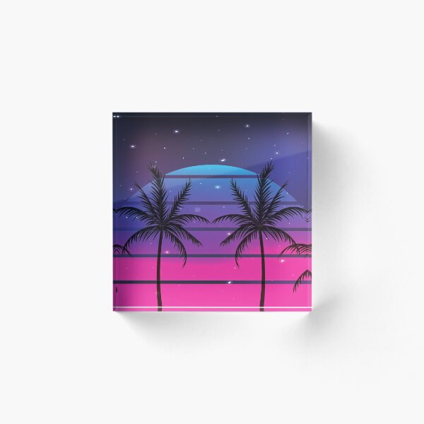 Item preview, Retro 80s Pink and Blue Sunrise Miami Palm  designed and sold by Uttershirt.