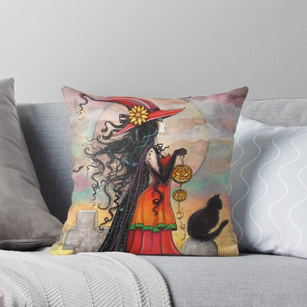 Item preview, Witch Way Halloween Witch and Black Cat Fantasy Art designed and sold by Molly  Harrison.