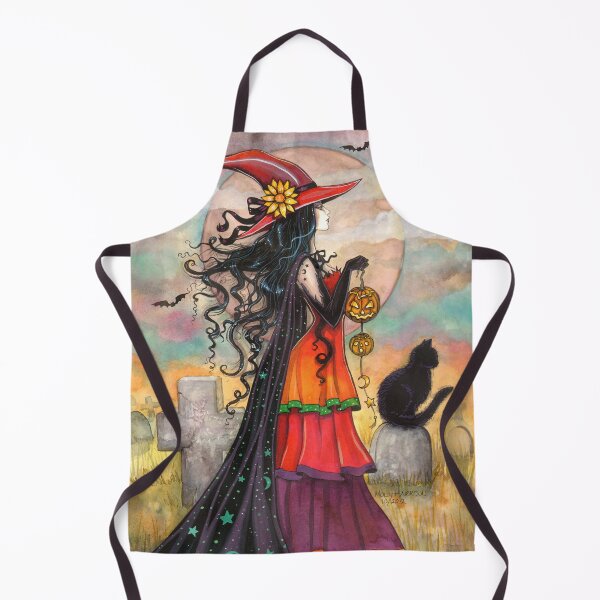 Item preview, Witch Way Halloween Witch and Black Cat Fantasy Art designed and sold by Molly Harrison.