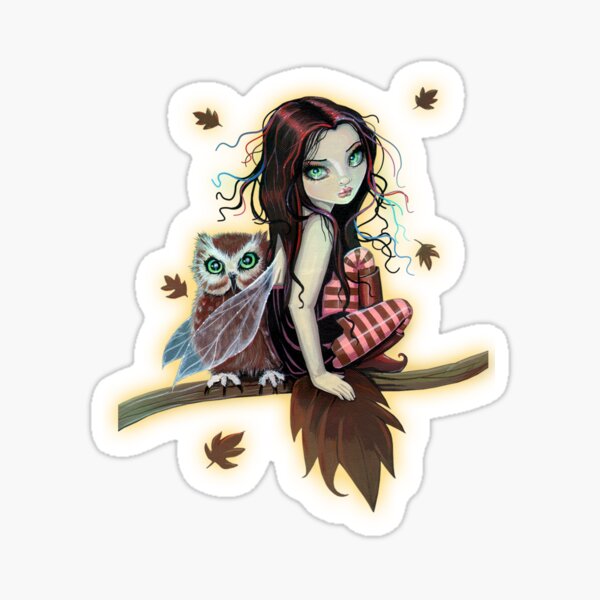 Item preview, Autumn Owl Cute Big Eye Fairy Art designed and sold by Molly  Harrison.