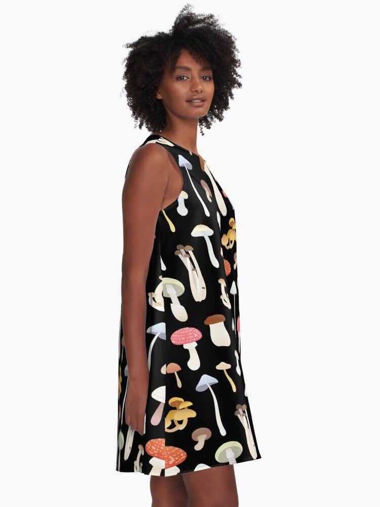 Alternate view of Dreamy Mushroom Pattern in Black A-Line Dress