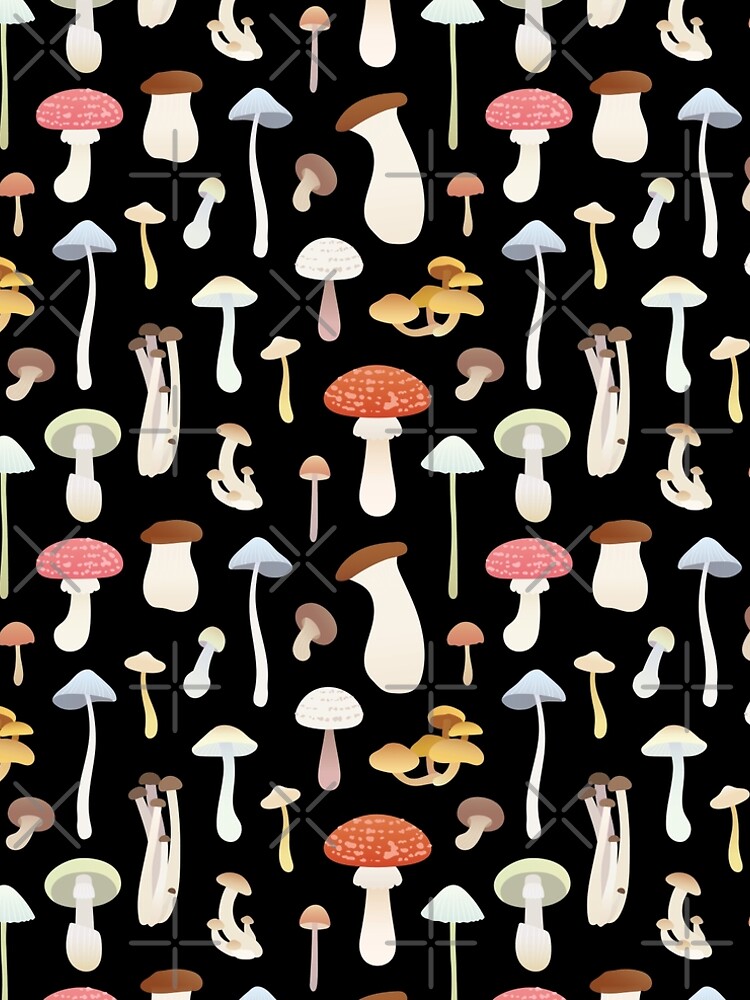 Dreamy Mushroom Pattern in Black by Miri-Noristudio