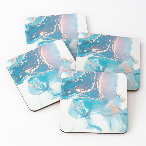 Item preview, Luxury abstract painted teal, turquoise, pink and white texture with elegant gold veins designed and sold by NordicSommer.