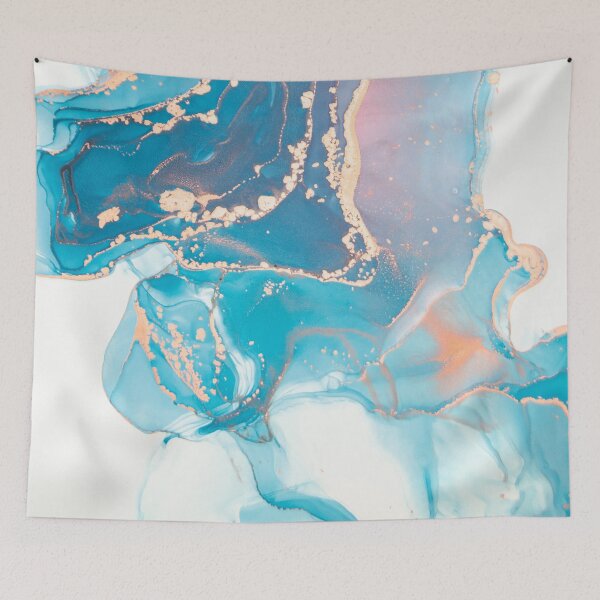 Item preview, Luxury abstract painted teal, turquoise, pink and white texture with elegant gold veins designed and sold by NordicSommer.