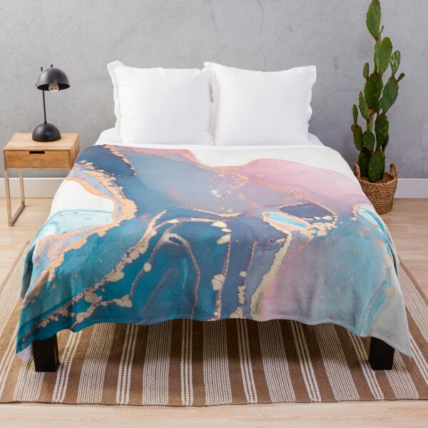 Item preview, Luxury abstract painted teal, turquoise, pink and white texture with elegant gold veins designed and sold by NordicSommer.