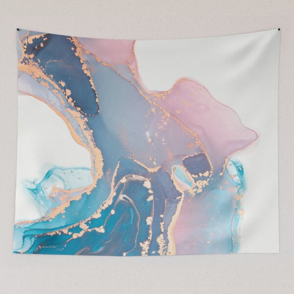 Item preview, Luxury abstract painted teal, turquoise, pink and white texture with elegant gold veins designed and sold by NordicSommer.