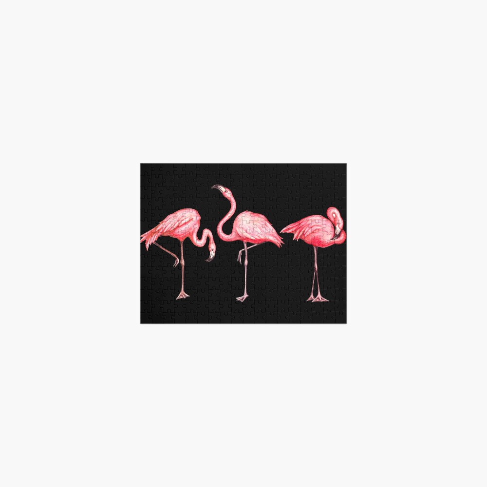 Flamingo Pattern - Black Jigsaw Puzzle