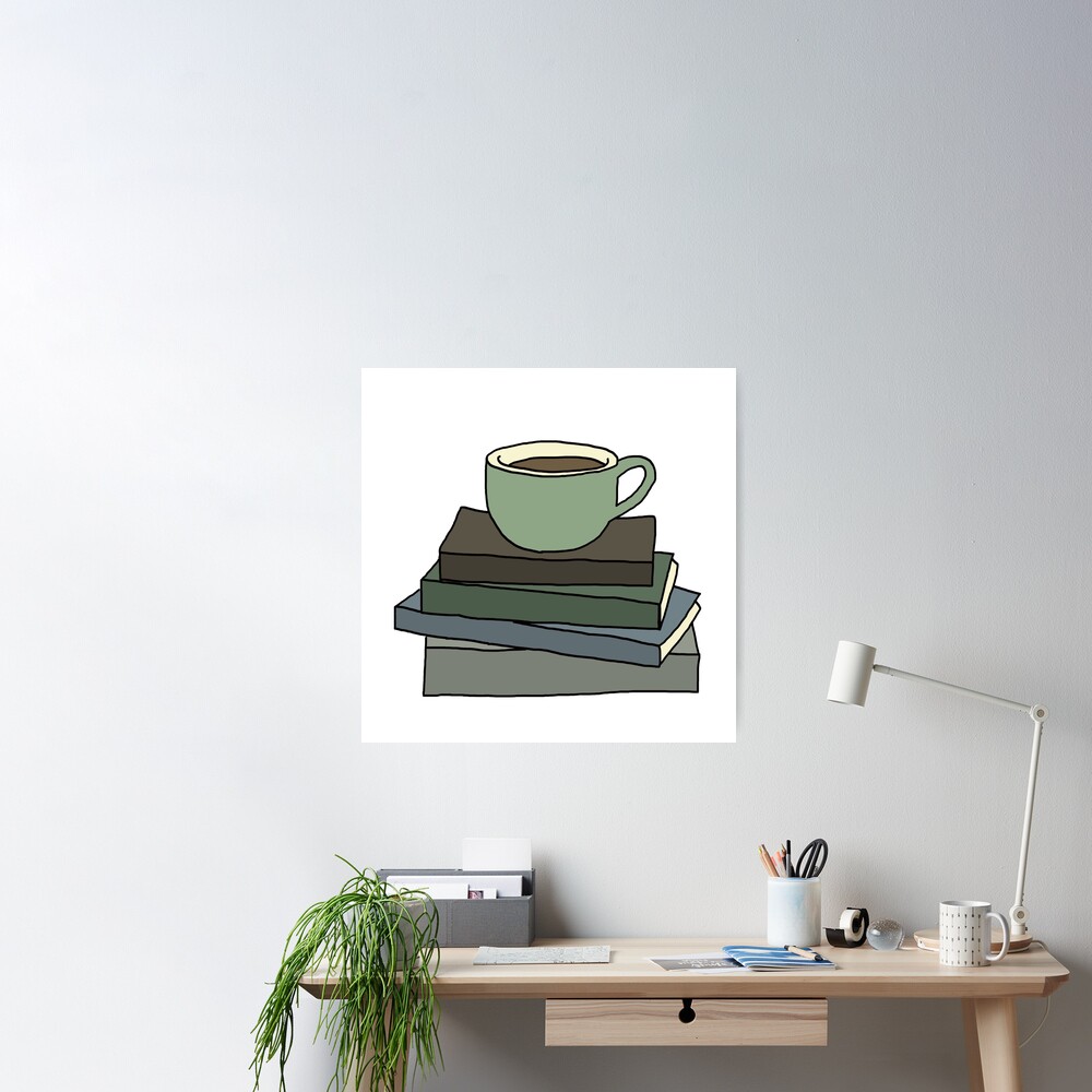 Aesthetic Coffee or Tea Mug on Book Stack | Poster