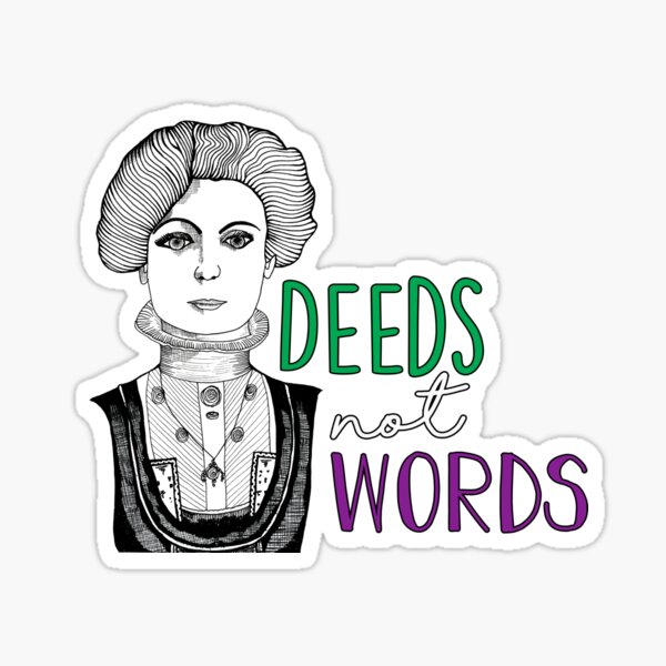 Vista previa del artículo con la obra «Hechos no palabras Emmeline Pankhurst Color», diseñado y vendido por MrsJDraws.