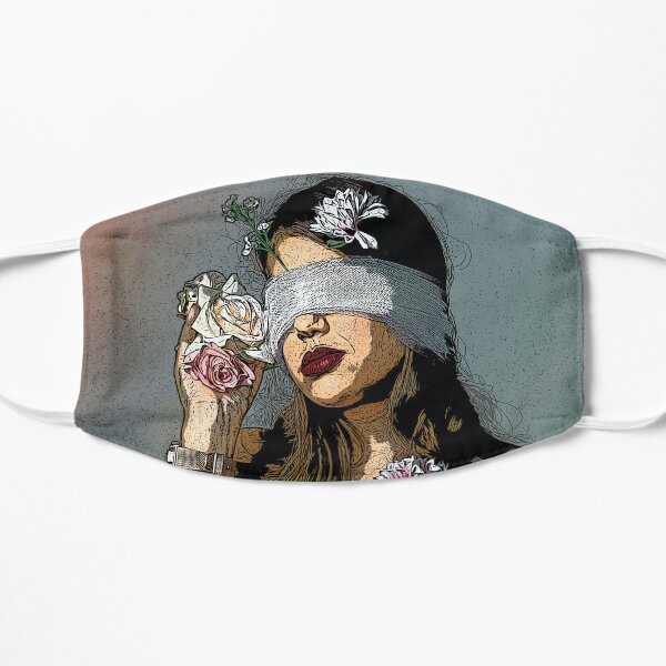 Blindfolded girl with flowers Flat Mask