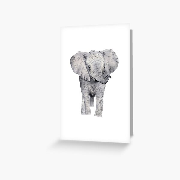Card 4 34 x 6 12 Elephants A pen and ink on scratchboard drawing of an elephant with a baby elephant