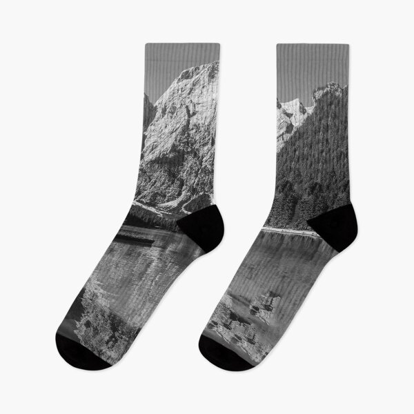 Item preview, Black and white image of Lake Braies and its reflections designed and sold by brambillasimone.