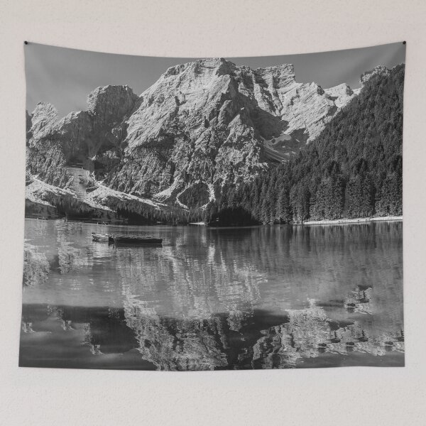 Item preview, Black and white image of Lake Braies and its reflections designed and sold by brambillasimone.