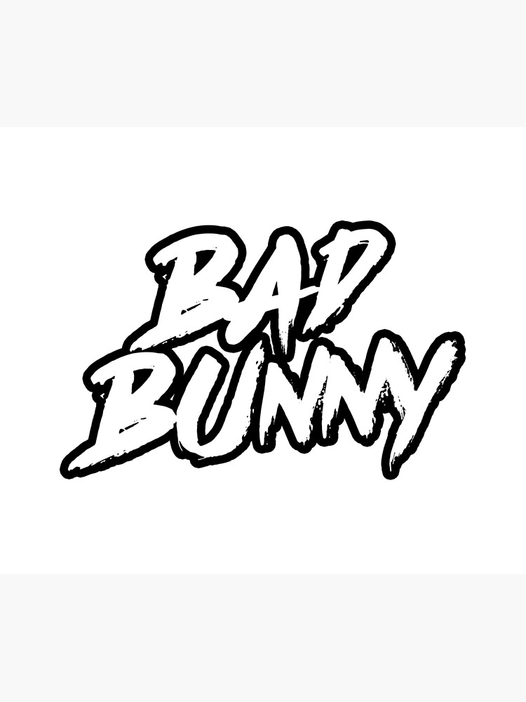 "Bad Bunny Graffiti Logo (Black Outline on White)" Shower Curtain by