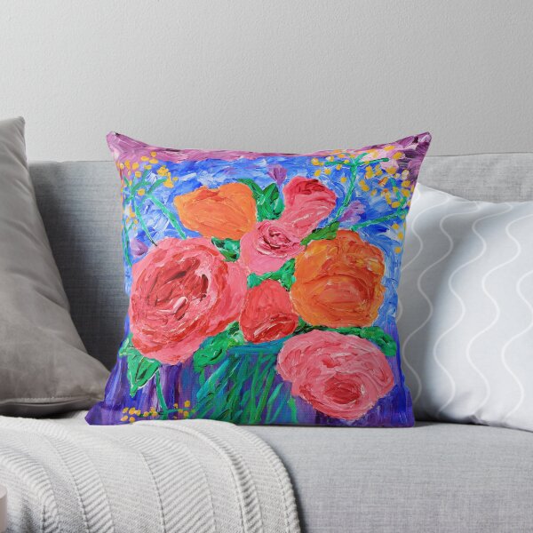 Bouquet of English Roses in Mason Jar Painting Throw Pillow