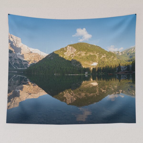 Item preview, Mountain landscape reflected in the waters of Lake Braies designed and sold by brambillasimone.